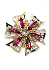 Pink molded glass magenta navetter gold toned vintage scatter brooch pin