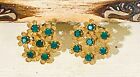 Vintage Signed Coro Gold Tone Emerald Green Rhinestones Earrings Clip-on
