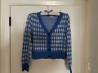 J.Crew Cashmere Cropped Vneck Cardigan Sweater -Sail Blue Snow Gingham M -excll