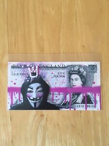 LUSKY OLD £ 5 NOTE SIGNED LIMITED EDITION PRINT LIKE Dface Banksy DOLK