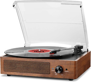 Bluetooth Vinyl Record Player with Speakers, 3-Speed, AUX/RCA Out, Retro Design