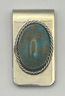 Vintage Nickel Silver Money Clip With Beautiful Large Turquoise Stone