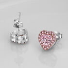 925 Sterling Silver Crystal Stone Heart Stud Earrings Womens Fine Jewelry Gift