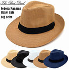 Unisex Summer Panama Beach Sun Big Brim Hat Cap Fedora Flat Brim Straw Paper Hat