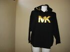 Michael Kors Black Pullover Hoodie Top Gold MK Logo Women's Size 1X NEW SEALED