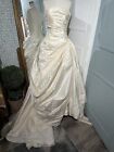 Romona Keveza Natural Ivory Silk Wedding Dress Strapless Draping Ruched Train 00