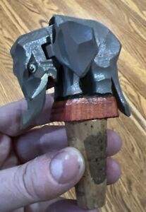 Vintage Rare Italian Anri Elephant Mechanical Bottle Stopper Hand Carved