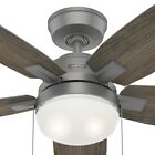Hunter Fan 52 in Contemporary Matte Silver Ceiling Fan with Pull Chain and Light