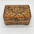 Vintage Hand Carved Wood Box with Hinged Lid Flowers Bird