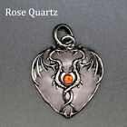 Natural Crystal Heart Double Dragon Wyvern Wivern Pendant Magic Healing Amulet