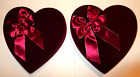 2 VTG Valentine's Day Heart Shape See's Chocolate Boxes Burgundy Velvet W/Bows