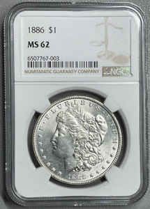 1886 $1 Morgan Silver Dollar  - NGC MS62- Brown Label A-224