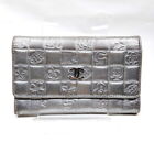 Chanel Long Wallet  Silver Leather 433194