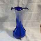 Vintage Murano Style Trumpet Tulip Shape Vase Blue/White/purple  8