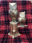 Vintage Brass Pair of Owls on Tree Branch Limb Birds Statue Figure Sculpture