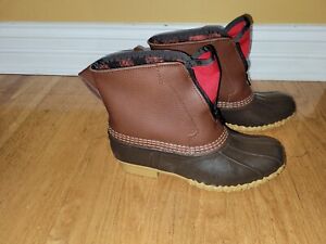 LL Bean Brown Leather Front Zip Fleece Lined Insulated Duck Boots Women’s 8