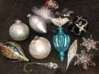 Unique Christmas Ornaments Glass Tear Drop Blue Gold Balls Bird Glitter Lot