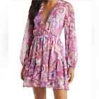 New VICI Collection Pink Paisley Long Sleeve Babydoll Dress Women's size M