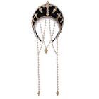 Gothic Women Renaissance French Hood Headpiece Cross Beads Chain Royal Tudor Cap