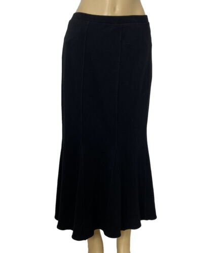 Eileen Fisher Viscose & Wool $190 Black Modest Trumpet MIDI Skirt Womens Size PL
