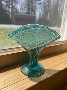 New ListingAqua Hand Blown Glass Trumpet Bud Vase
