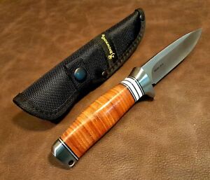 Browning Stacked Leather Fixed Blade Hunting Camping Fixed Blade Knife w/Sheath