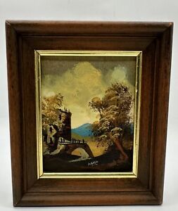 Vintage Miniature Painting Original Art Signed ANNA Framed Made in Italy