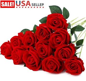 20× Red Silk Roses Artificial Flowers Realistic Bouquet Home Decor Romantic Gift