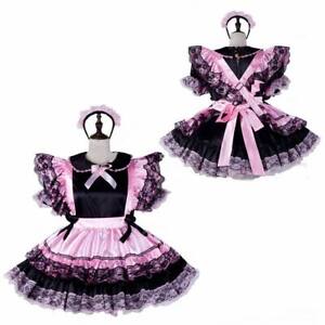 Sissy Girl Maid Lockable Satin pleated Dress Cosplay costume CD/TV Tailored