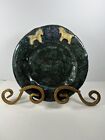 Handmade Studios Pottery Red ware Cheese Plate Horses Grapes Glazed Green 8.5”