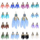 Vintage Bohemian Boho Chain Leaves Feather Crystal Colorful Resin Women Earrings