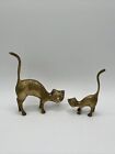 Pair Vintage Brass Cat Ring Holder Figurines Mid Century Cat Decor Patina