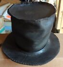 Vintage Handmade Stitched Black Leather Top Hat Signed Marked 1980