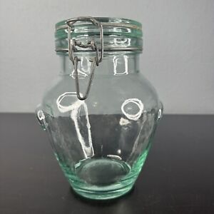 Vintage 8” Hermetic Bale Handle Swing Lock Made in Italy Green Glass Jar