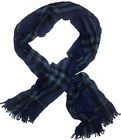 BURBERRY  Cerulean Blue Check Wool Cashmere Scarf Scotland New 200 x 45 cm