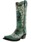 Womens Turquoise Western Boots Cowboy Dress Leather Floral Embroidered Snip Toe