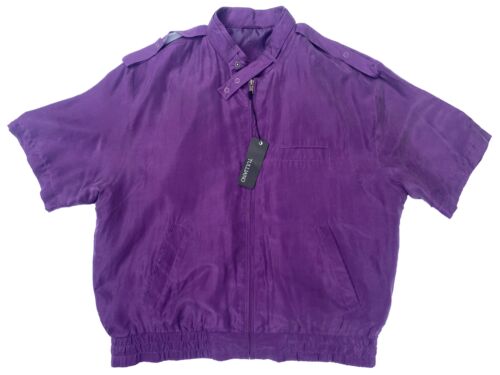 NWT Tulliano Mens Size M 100% Silk Full Zip Jacket Purple Pockets