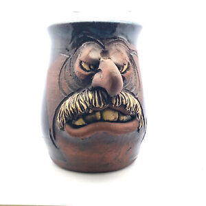 New ListingUgly Funny Pottery 3D Face w/ Mustache Coffee Mug Cup