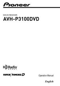 Pioneer AVH-P3100DVD AV Receiver Owners Manual