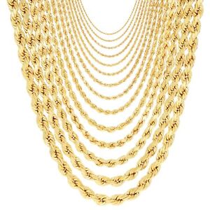 14K Yellow Gold 1mm-10mm Diamond Cut Rope Chain Necklace Mens Women 16