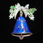 WOW beautiful VINTAGE CHRISTMAS BELL PIN / BROOCH  WITH COLORED ENAMEL