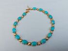 Fine Real Solid 14k 14kt 585 Yellow Gold Cabochon Turquoise Tennis 7.25 Bracelet