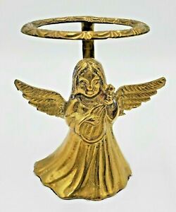 New ListingVintage Solid Brass Gold Angel With Halo and Mandolin Instrument - Made In India