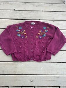VTG Croquet Club Women Medium Button Cardigan Knit Sweater Floral Boho