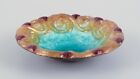 Duban-Christel, Limoges, France, enamel bowl in turquoise, yellow, and red.