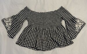 Women’s Hollister Baby Doll Smocked Plaid Top Size M