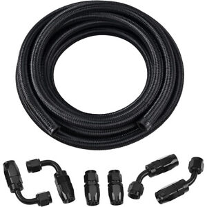 6AN 8AN 10AN Black Nylon PTFE/CPE Hose Fuel Line Kit 10ft With 6 Fittings