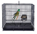 Foldable Travel Parrot Bird Carrier Metal Cage Stand Perch Steel Feeder Bowls