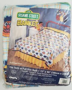 NEW Vintage Sesame Street Blanket Bedspread Happy Faces Twin/Full 72x90 USA NOS