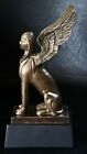 Egyptian Sphinx Sculpture on Metal Base • Vintage Winged Griffin 10.5 in